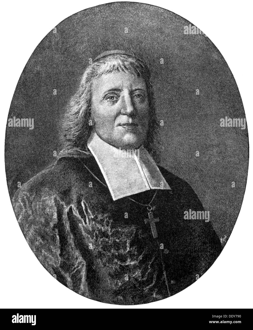 Bossuet, Jacques Benigne, 27.9.1627 - 12.4.1704, französischer Geistlicher und Autor/Schriftsteller, Bischof von Condom 1671 - 1693, Bischof von Meaux 1681 - 1704, halbe Länge, Holzgravur, 19. Jahrhundert, Stockfoto