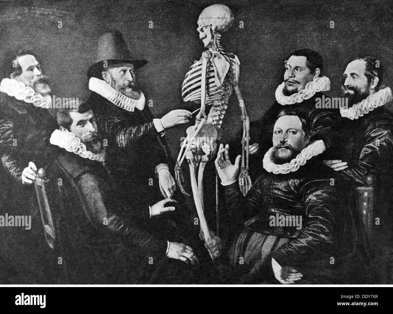Medizin, Anatomie, Skelett / Knochen, 'Dr. Egberts' Lesson on Anatomy', Gemälde von Thomas de Keyser (um 1596 - 1667), 1619, Rijksmuseum, Amsterdam, Druck, Zusatzrechte-Clearences-nicht vorhanden Stockfoto