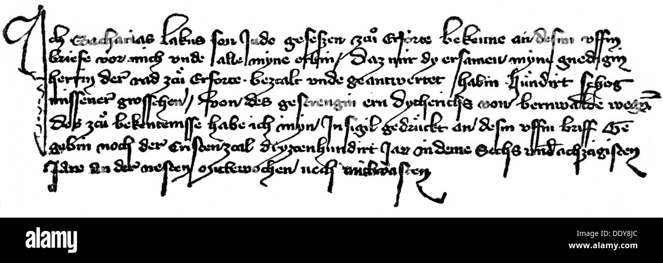 Justiz, Dokumente, jüdischer Eid von Erfurt, Form des Eid für Rechtsstreitigkeiten zwischen Juden und Christen, Diözese Mainz, Ende 12. Jahrhundert, Mehr Iudaico, Eid, Eide, Diskriminierungen, Schrift, Skripte, Handschrift, Handschrift, Handschrift, Handschriften, deutsche Sprache, Mittelhochdeutsch, Deutschland, Heiliges Römisches Reich, Mittelalter, Dokumente, Dokument, Jude, Juden, Christen, Christen, historisch, Historisch, mittelalterlich, zusätzliche-Rechte-Clearences-nicht vorhanden Stockfoto