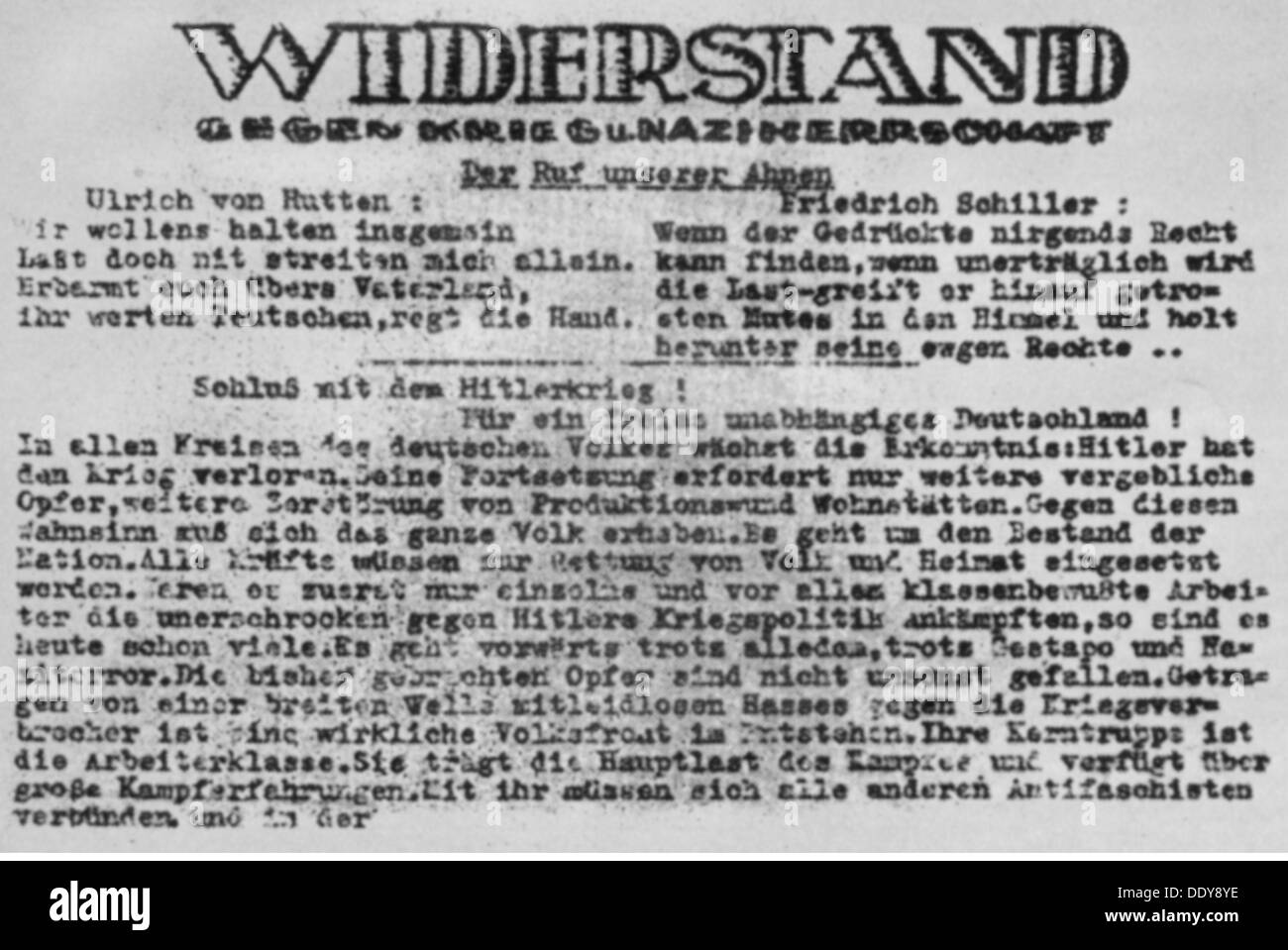 Nationalsozialismus / Nationalsozialismus, Widerstand, Zeitung der kommunistischen Schumann-Gruppe, Leipzig, März 1944, Zusatzrechte-Clearences-nicht vorhanden Stockfoto