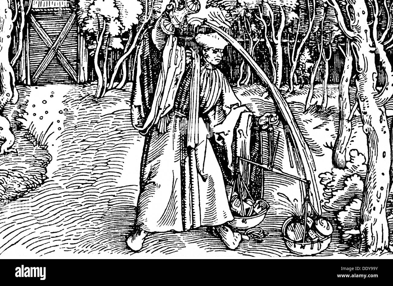 Medizin, Allegorien, ganze und zerbrochene Apothekengefäße als Symbol für gut und Böse, Holzschnitt des Petrarca-Meisters, 1532, Zusatzrechte-Clearenzen-nicht vorhanden Stockfoto