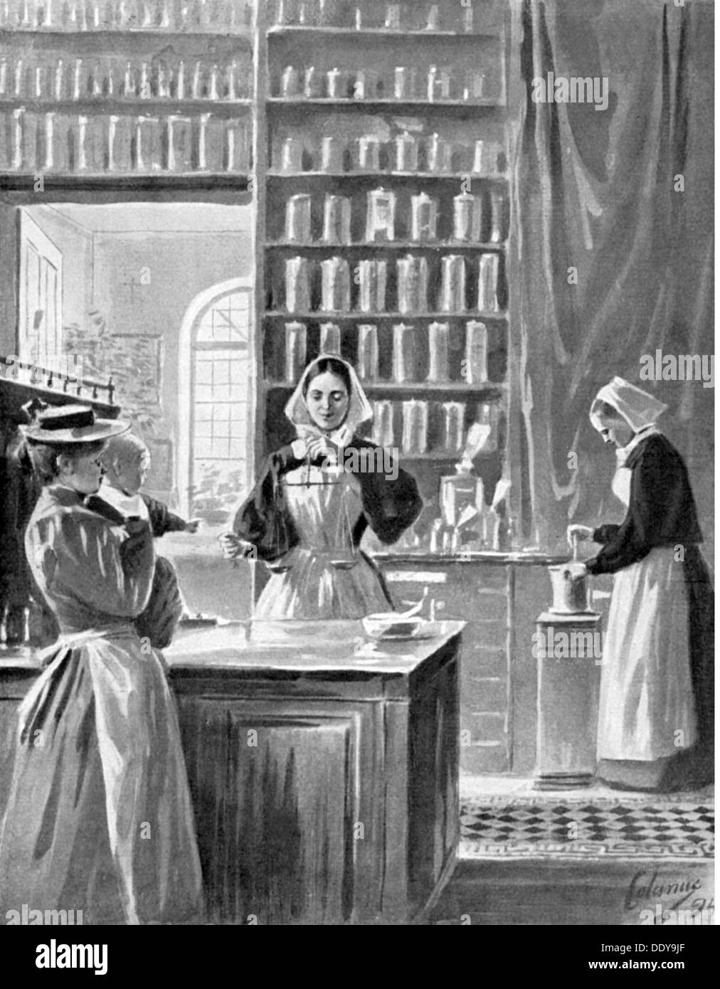 Medizin, Apotheke, Apotheke, Apotheke, Apotheke im Verkaufsraum, nach Zeichnung von P.Colanus, 1894, zusätzliche-Rechte-Clearenzen-nicht vorhanden Stockfoto