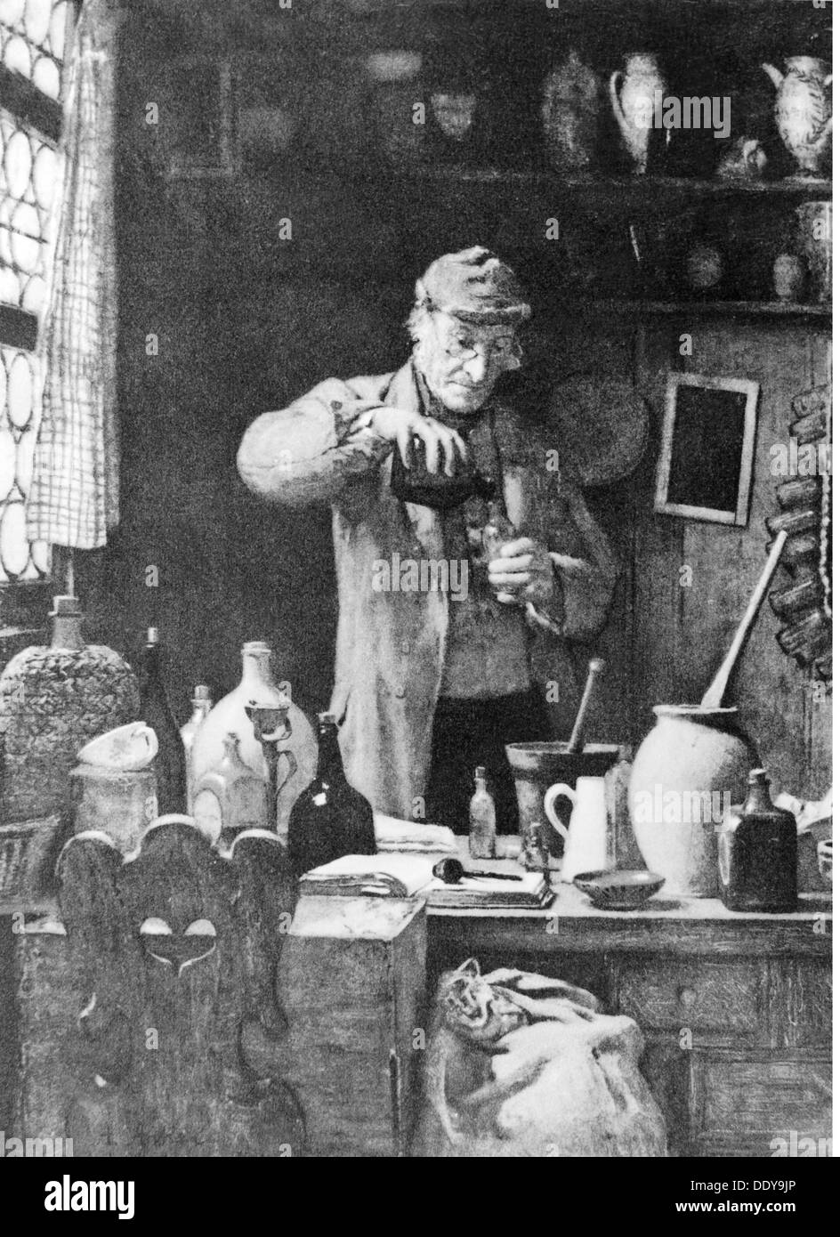Medizin, Apotheke, Apotheke, 'der Dorfapotheker', Gemälde von Albert Anker (1831 - 1910), Detail, 1879, Zusatz-Rechteklärung-nicht vorhanden Stockfoto
