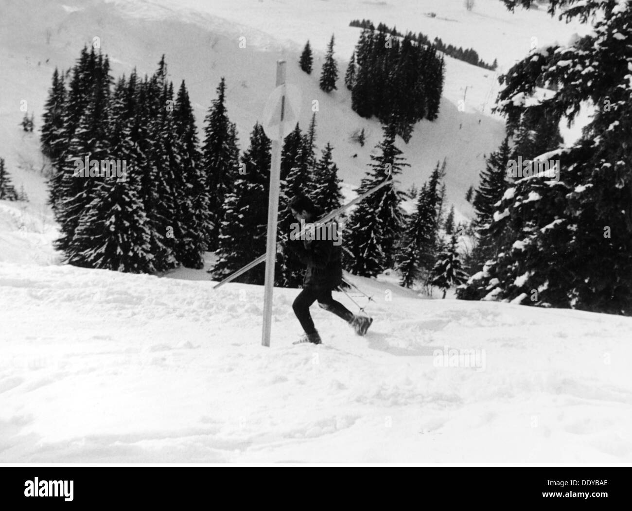 Delon, Alain, * 8.11.1935, französischer Schauspieler, volle Länge, Skifahren, Megeve, Januar 1963, Stockfoto