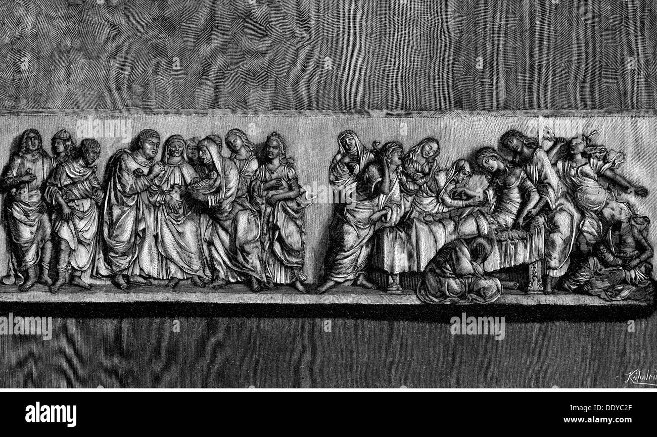 Medizin,Geburt / Gynäkologie,Tod von Francesca Pitti Tornabuoni bei der Geburt,nach Grabrelief von Andrea Verrocchio(1435 / 1436 - 1488),15. Jahrhundert,Holzstich von C.Köhnlein,19. Jahrhundert,15. Jahrhundert,19. Jahrhundert,Mittelalter,Mittelalter,Renaissance,Grafik,Grafik,Relief,Grab,Mutter,Mütter,liegen,puerperium,Kindertrauerbett,Betten,Geburt,Trauermedizin,Geburt,Geburt,Geburt,Geburt,Geburt,Kinderheilung,Geburt,Geburt,Kinderheilung,Geburt,Kinderheilung,Kinderheilung,Kinderheilung,Geburt,Kinderheilung,Kinderheilung,Geburt,Geburt,Kinderheilung,Kinderheilung,Kinderheilung,Kinderheilung,Kinderheilung,Kinderheilung,Kinderheilung,Kinderheilung,Kinder Stockfoto