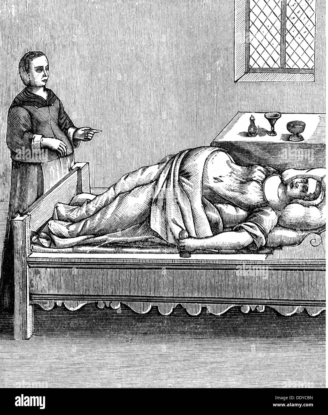 Medizin, Geburt / Gynäkologie, Hebamme mit schwangerer Frau in Position für eine schwere Geburt, nach Scipione Mercurio, 1595, zusätzliche-Rechte-Clearenzen-nicht verfügbar Stockfoto