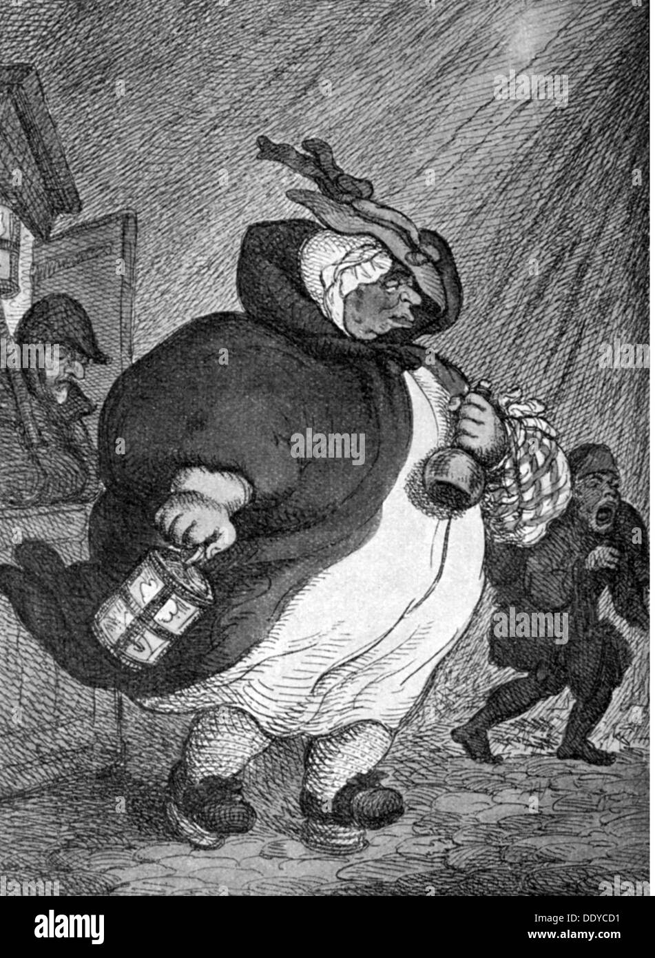 Medizin, Geburt / Gynäkologie, Hebamme auf dem Weg zur Geburt, von Thomas Rowlandson (1756 - 1827), Zeichnung, 1811, Zusatzrechte-Clearenzen-nicht vorhanden Stockfoto