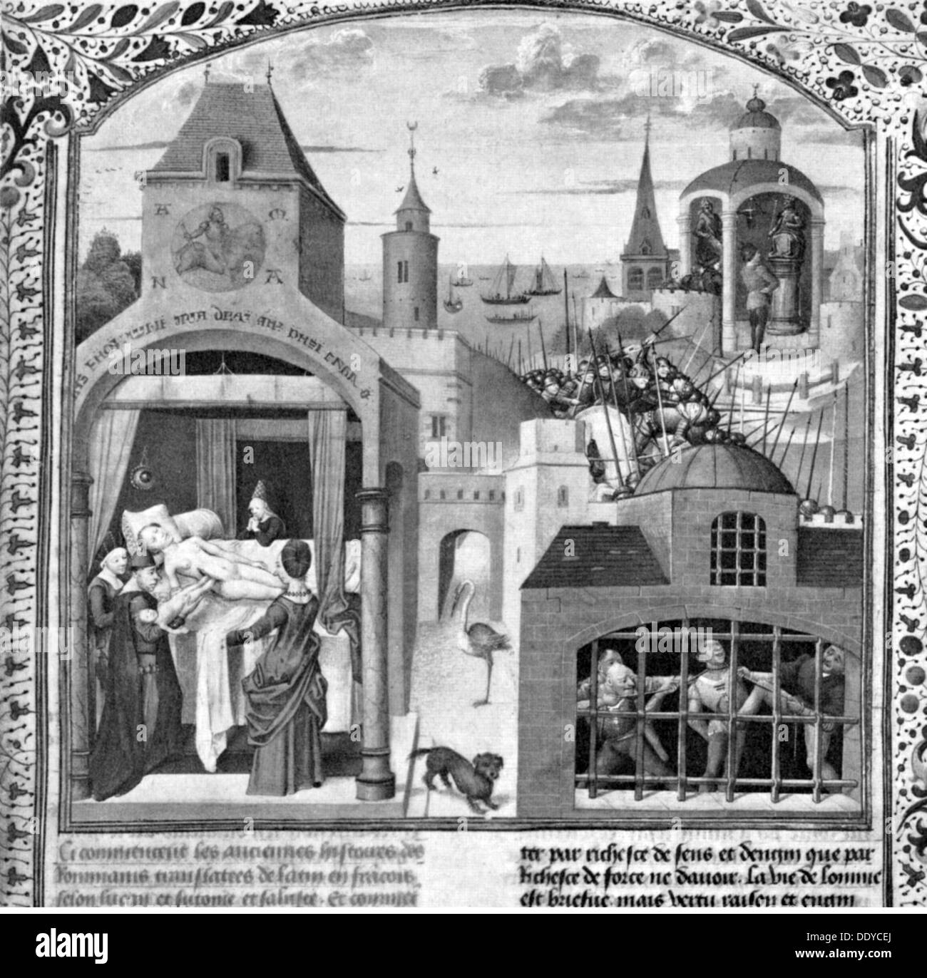 Cäsar, Gaius Julius, 13.7.100 - 15.3.44 v. Chr., römischer Politiker, Diktator 49 und seit 47, angeblich Geburt von Cesarean, nach Miniatur von Henri de Vulcop, aus: "Histoire universelle", 15. Jahrhundert, Nationalbibliothek, Paris, Stockfoto