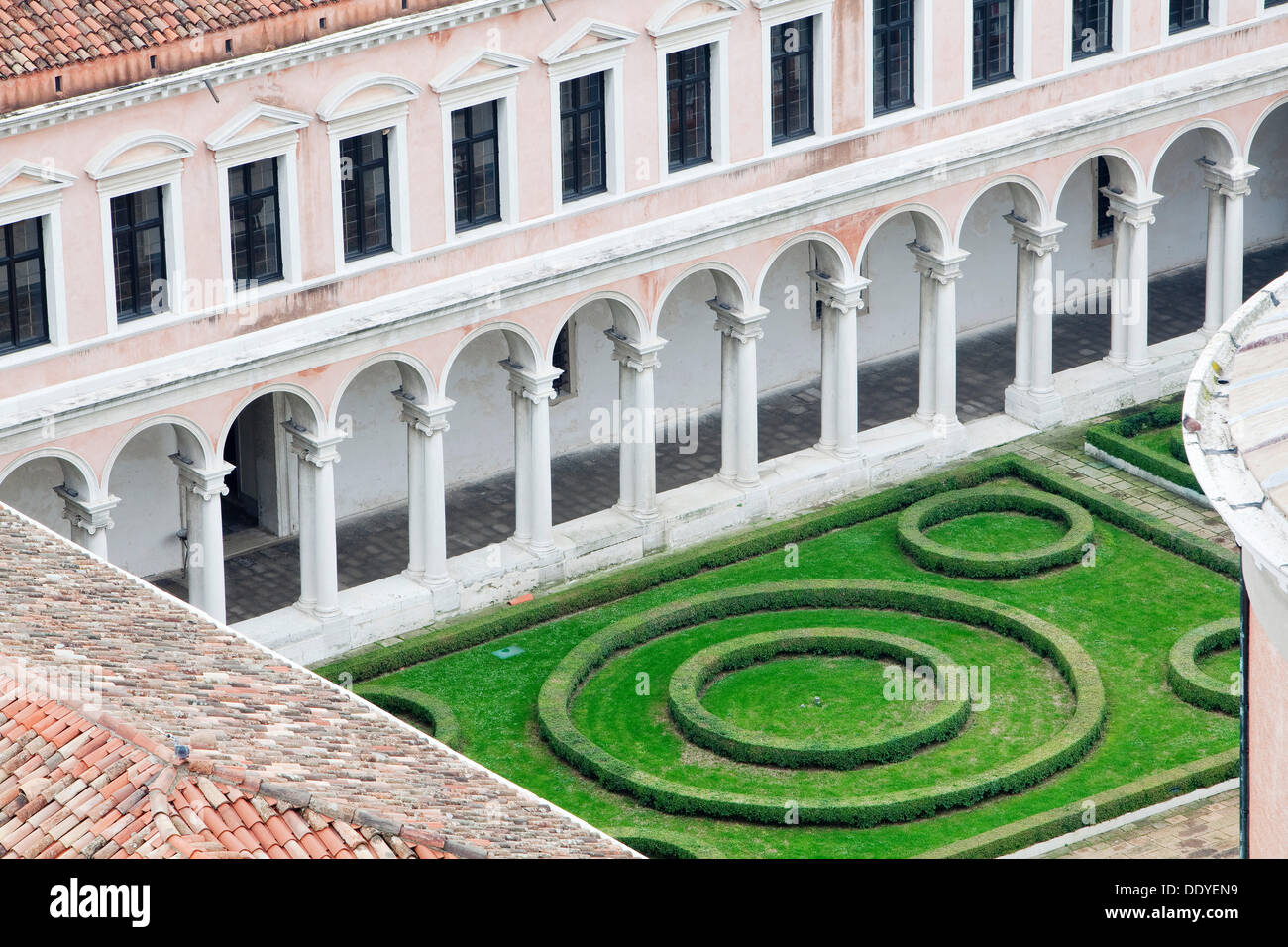 Garten der Kirche San Giorgio Maggiore von oben Stockfoto