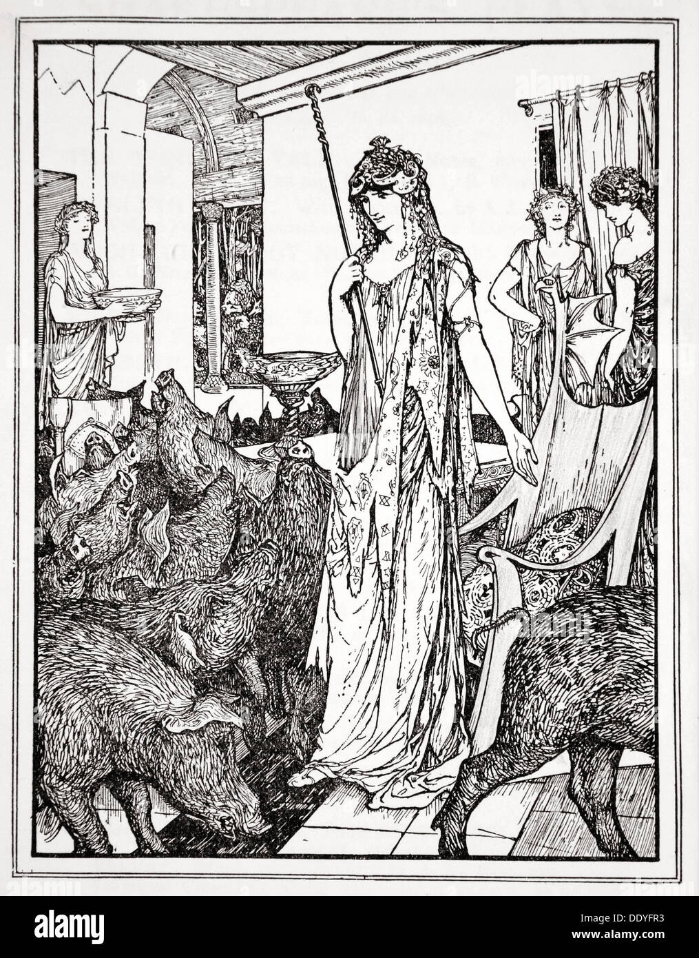 "Circe sendet die Schweine (die Gefährten des Odysseus), die Gerstenkörner", 1926.  Künstler: Henry Gerechtigkeit Ford Stockfoto