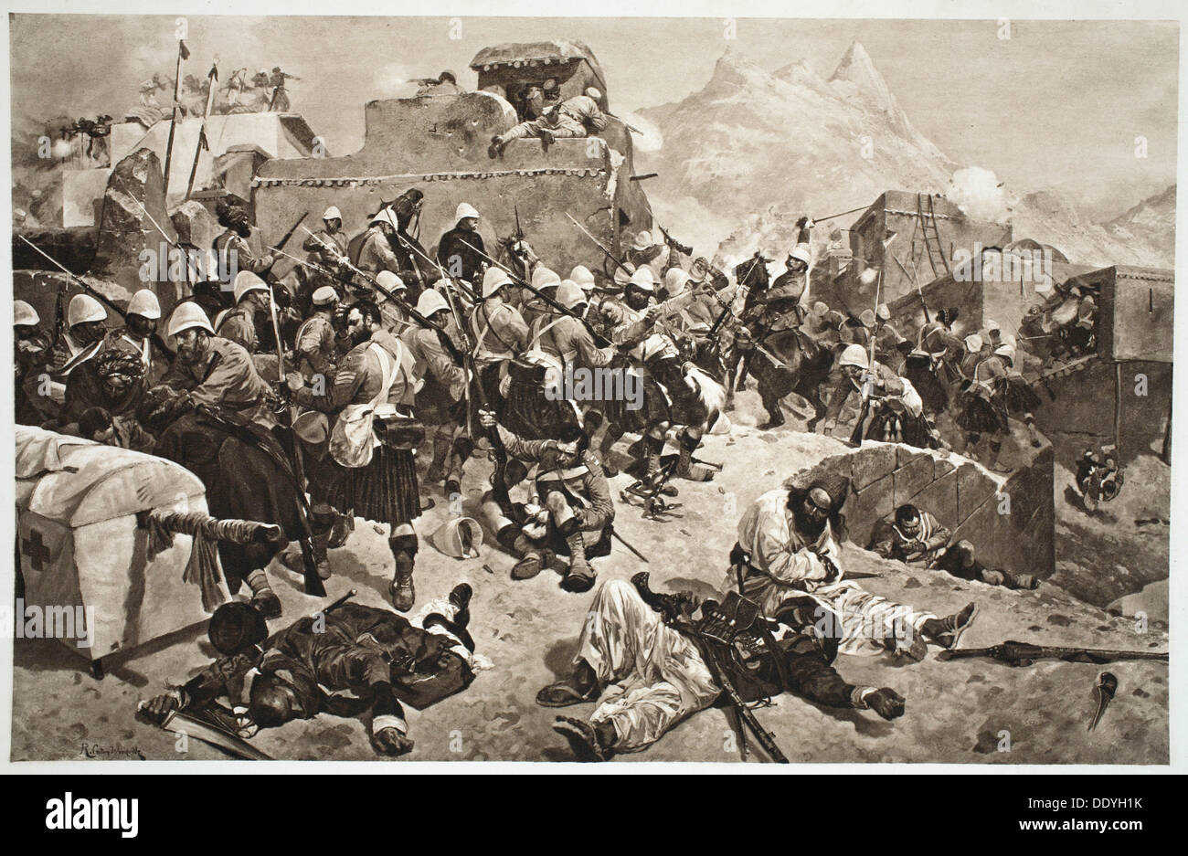 92Nd Highlanders und 2 Gurkhas storming Gaudi Mullah Sahibdad, Afghanistan, (1901). Schöpfer: Unbekannt. Stockfoto