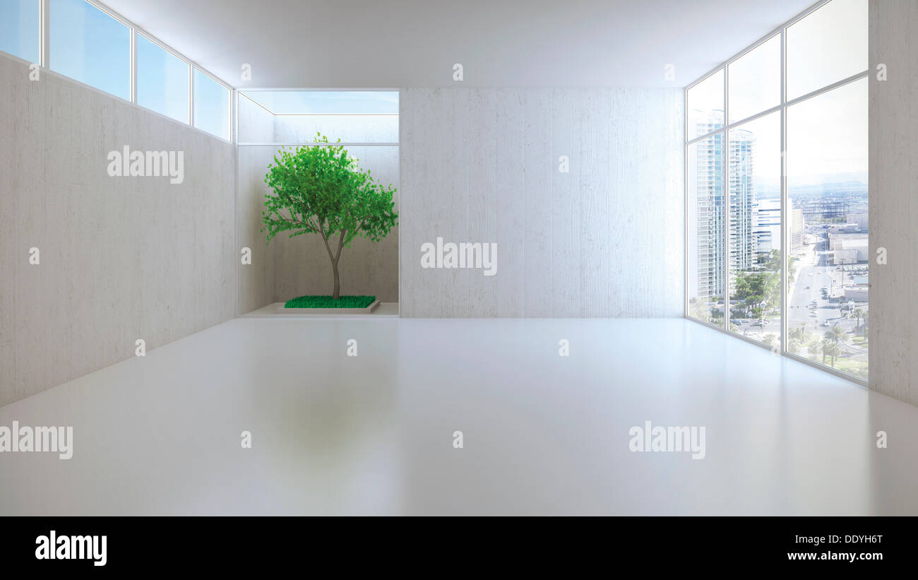 Leeren Raum mit einer Pflanze, Dachboden, 3D illustration Stockfoto
