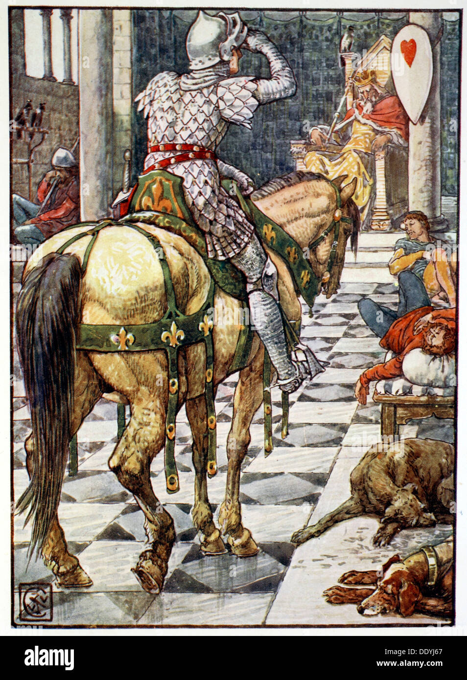 "Parzival erhält den Schild des schlagenden Herzens", 1911. Künstler: unbekannt Stockfoto