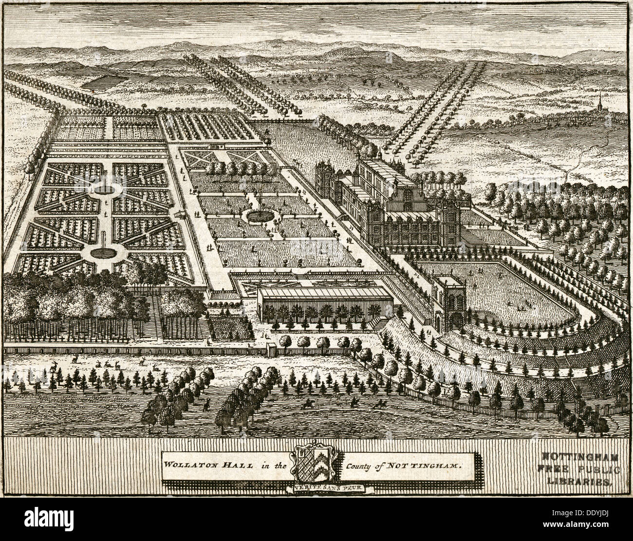 Wollaton Hall and Park Nottingham, Nottinghamshire, c1707. Künstler: Johannes Kip Stockfoto