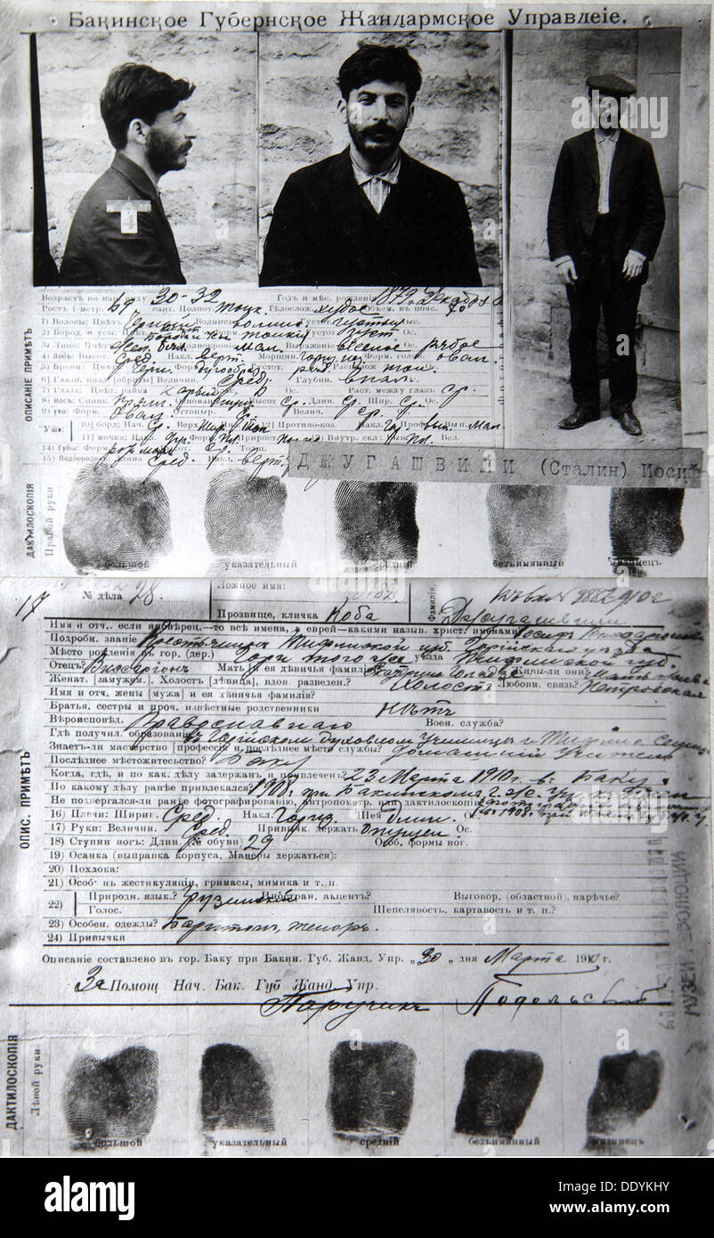 Baku Polizei Form des politischen Strafrechts J Jugashvili (Stalin), 1910. Artist: Unbekannt Stockfoto
