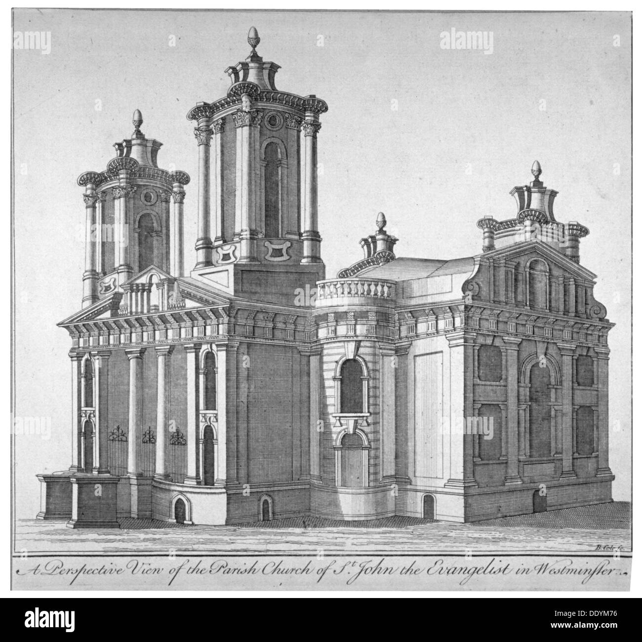 Kirche des Hl. Johannes der Evangelist, Westminster, London, c1750.                                        Künstler: Benjamin Cole Stockfoto