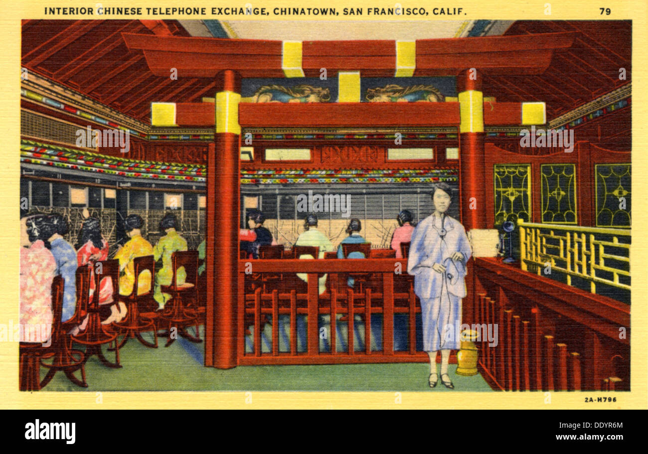 Innenraum der Chinesischen Telefonzentrale, Chinatown, San Francisco, Kalifornien, USA, 1932. Artist: Unbekannt Stockfoto