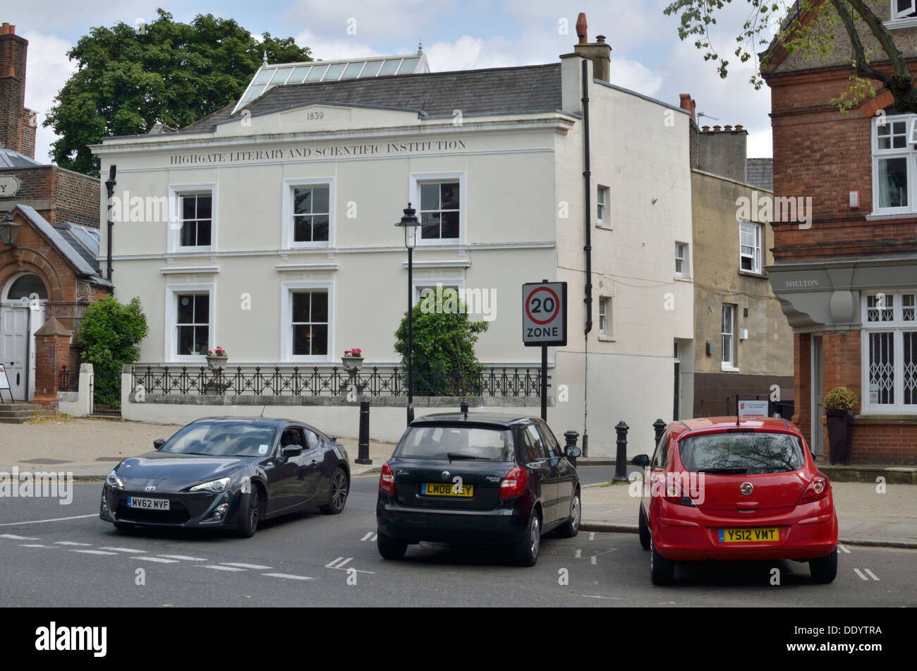 Highgate literarischen und wissenschaftlichen Institution, Highgate Village, London, UK. Stockfoto