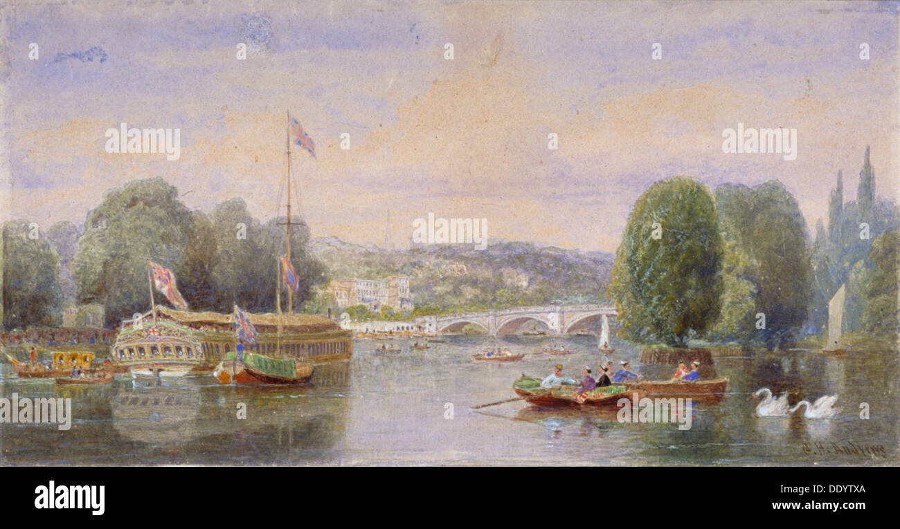 Die Themse mit Richmond Bridge und Richmond Hill in der Ferne, London, 1867. Künstler: George Henry Andrews Stockfoto