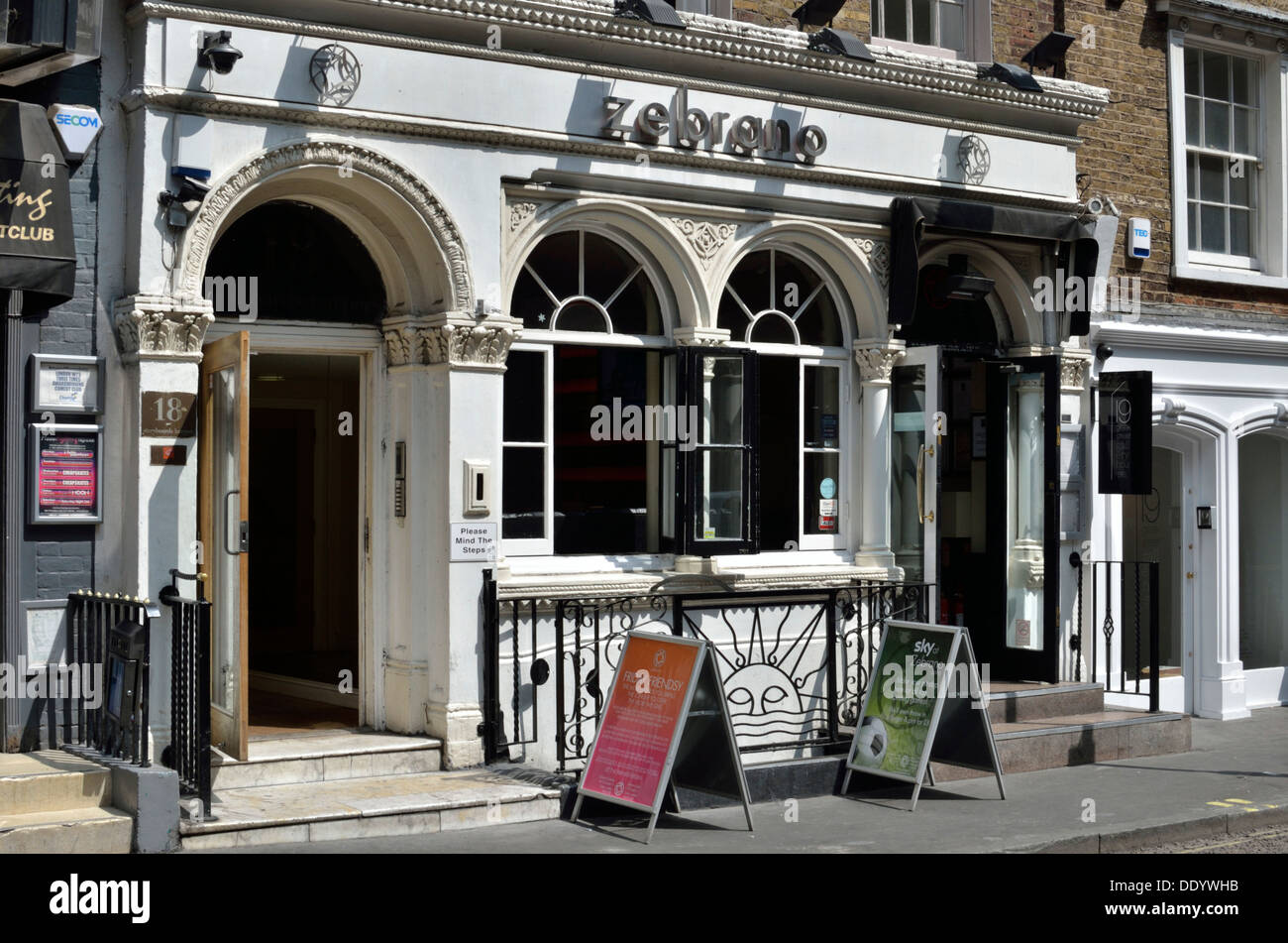 Zebrano Bar Restauarant in Greek Street, London, UK. Stockfoto