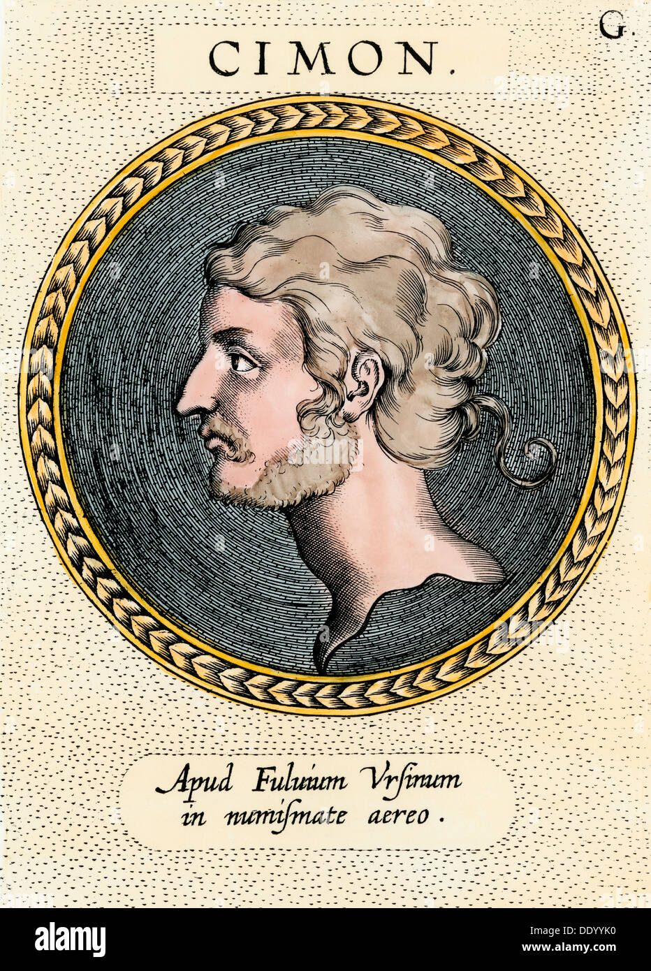 Cimon, allgemeine und Naval Commander des antiken Athen. Handcolorierte Radierung Stockfoto