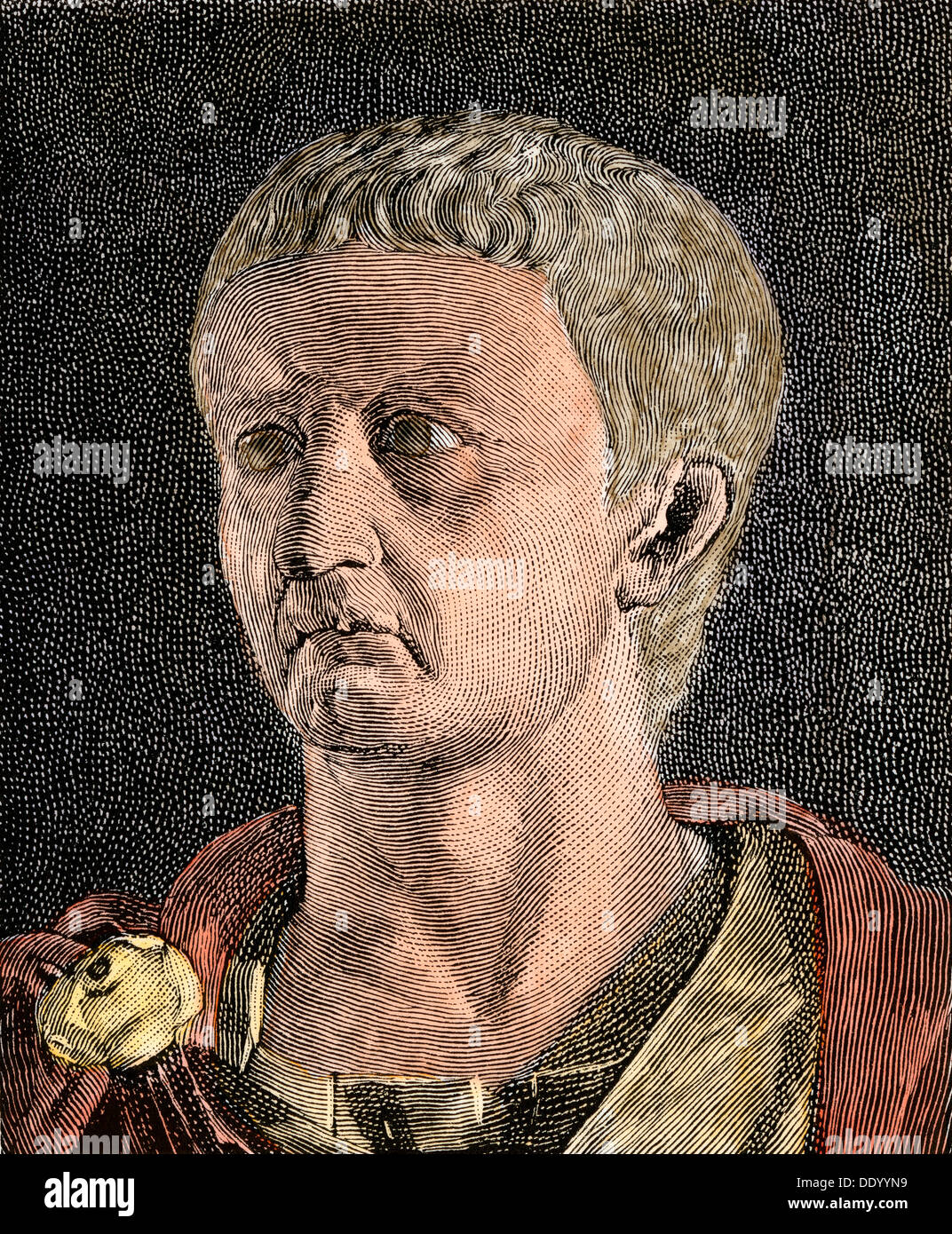 Der römische Kaiser Tiberius. Hand - farbige Holzschnitt Stockfoto