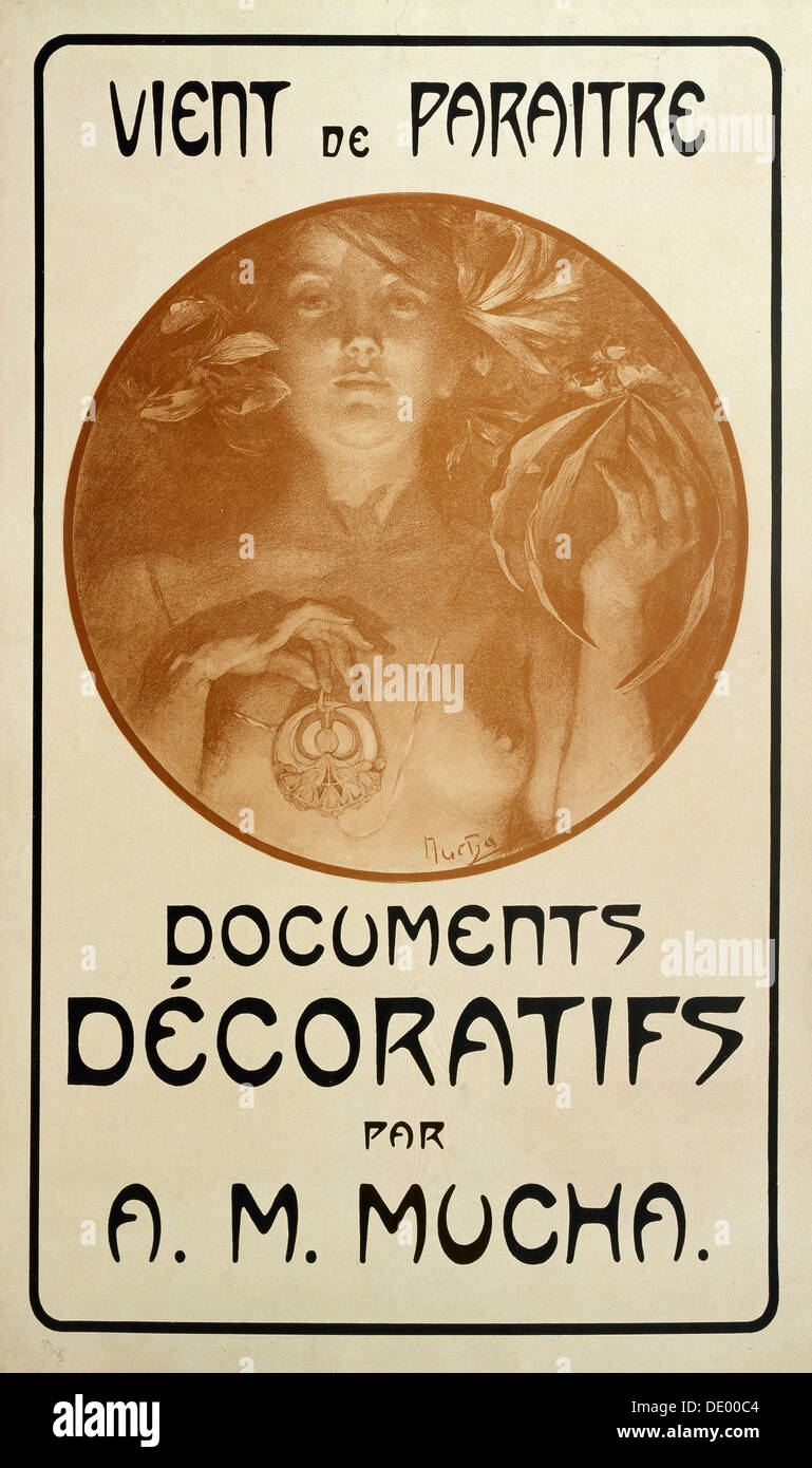 Werbung für die Monographie dekorative Dokumente von Alphonse Mucha, 1902. Künstler: Alphonse Mucha Stockfoto