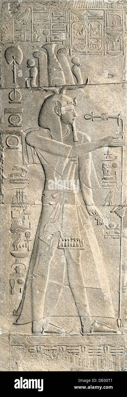Merneptah, 13. Jahrhundert v. Chr. Pharao von Ägypten. (216) 409-1231. Hand - farbige Holzschnitt eines antiken ägyptischen Flachrelief Stockfoto