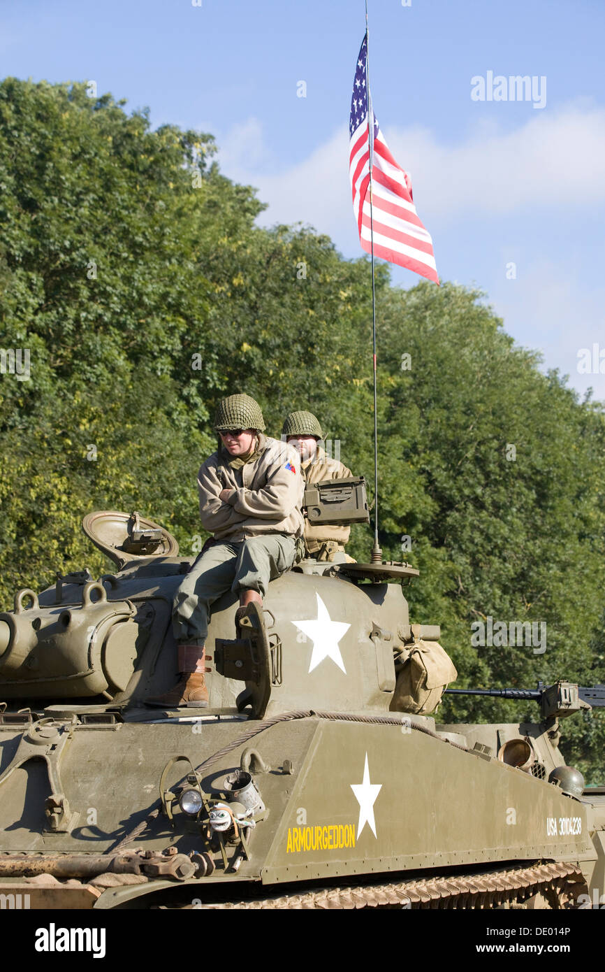 American Re-enactment saß auf einer Panzerschlacht auf der Sieg an Bill Cosby Show Stockfoto