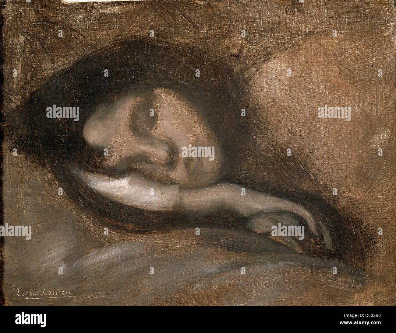 "Kopf einer Frau schläft", 19. oder frühen 20. Jahrhundert. Künstler: Eugene Carriere Stockfoto