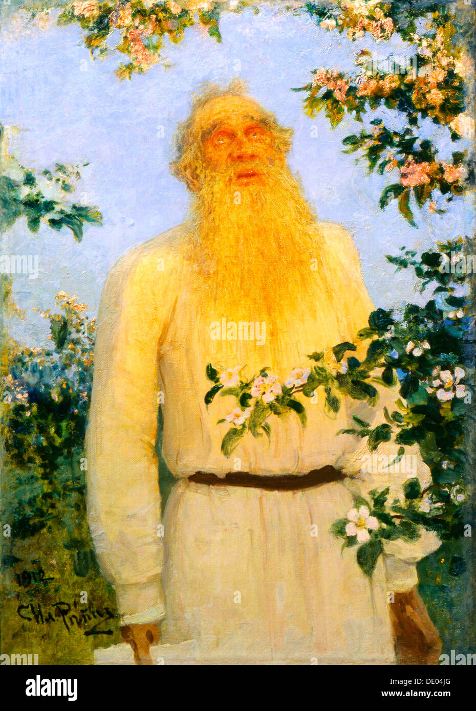 "Porträt des Autors Leo N Tolstoy", 1912.  Künstler: Ende Repin Stockfoto