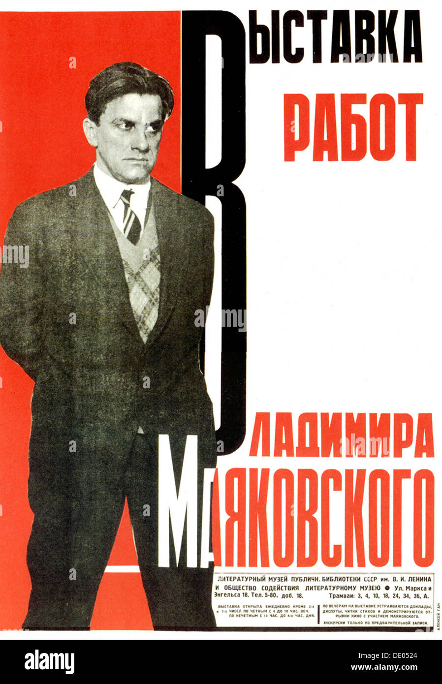Plakat für eine Ausstellung des Vladimir Mayakovsky funktioniert, 1931.  Künstler: Aleksey Gan Stockfoto