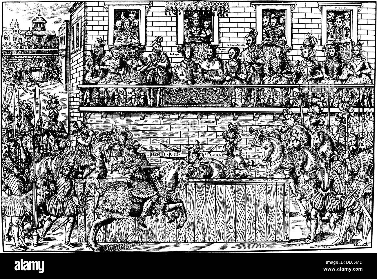 Tod von König Heinrich II. am Turnier, 1559 (1570). Künstler: Jean Jacques Perrissin Stockfoto