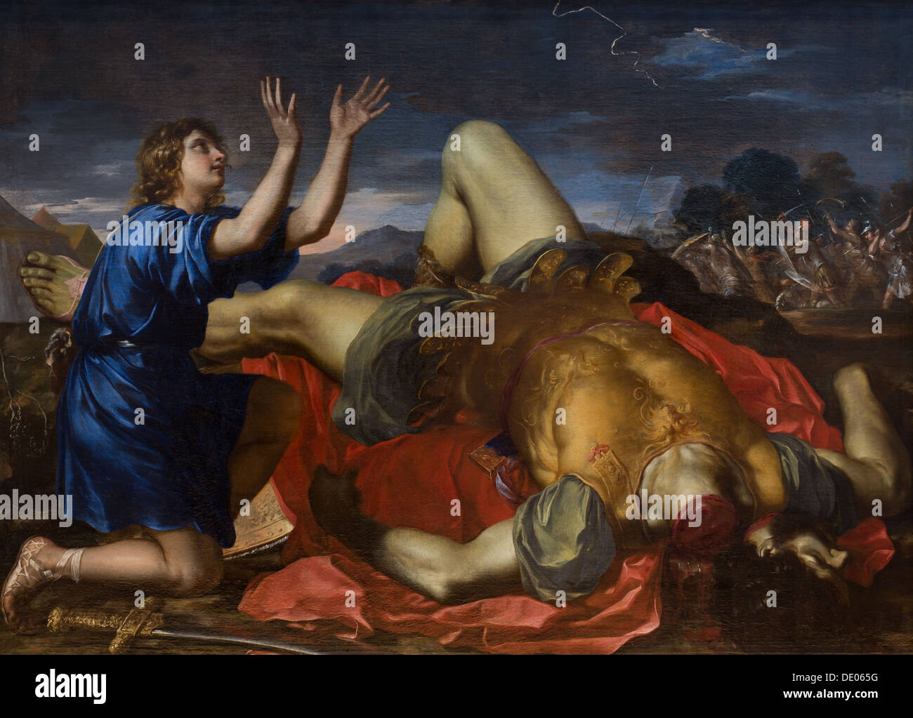 17. Jahrhundert - David Danksagung an Gott nach dem Tod von Goliath - Italien Öl auf Leinwand Stockfoto