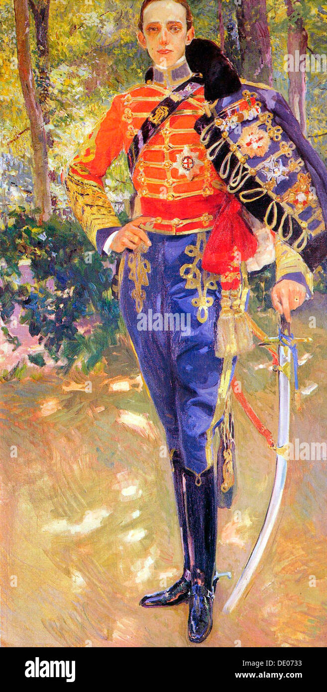 "Porträt von König Alfonso XIII in einem Husaren-Uniform", 1907.  Künstler: Joaquin Sorolla y Bastida Stockfoto