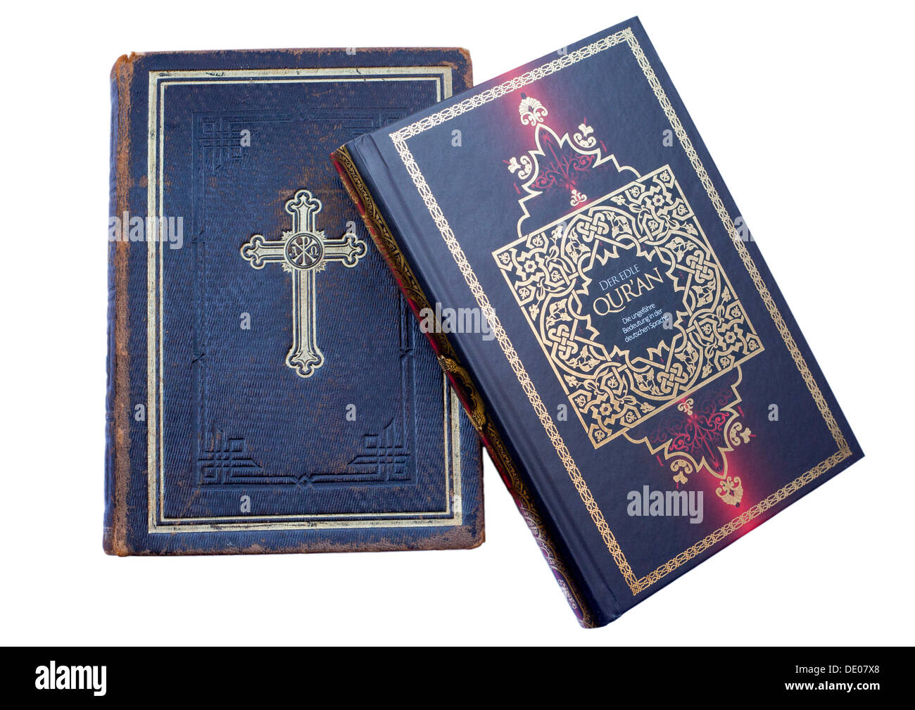 Protestantischen Bibel aus dem Jahre 1900 und ein neu gedruckten Koran Stockfoto