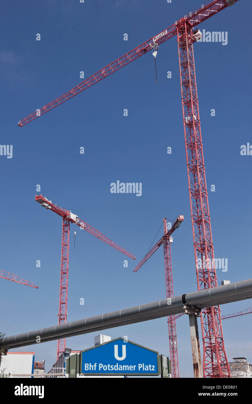 Gebäude-Krane, Bau-Boom, am Potsdamer Platz-Platz, Leipziger Straße Straße, Berlin Stockfoto