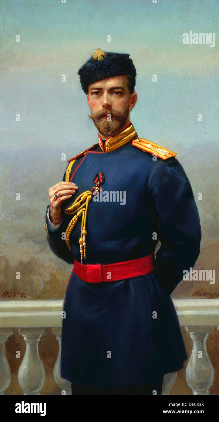 Zar Nikolaus II von Russland mit dem Kreuz des Hl. Wladimir, 1905. Künstler: Genrich Maniser Stockfoto