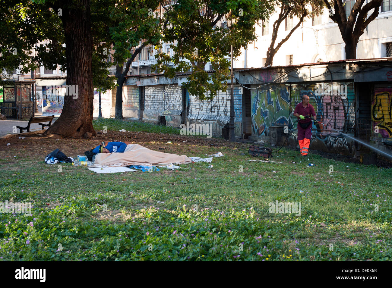 Obdachlose auf den Straßen von Rom Stockfoto