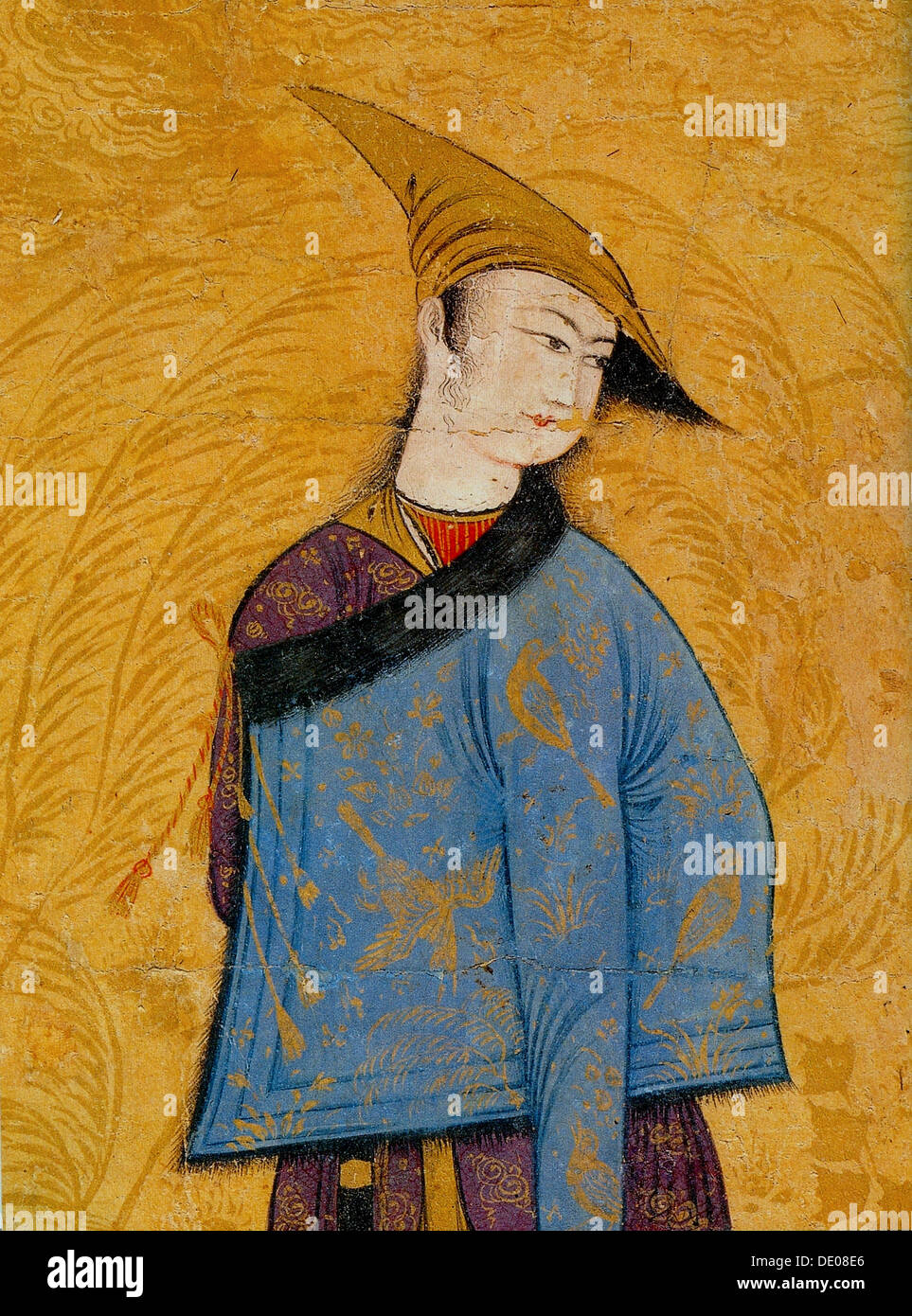 Die Jugend trägt einen kurzen pelzgefütterten Mantel über seine Schulter 1640er-Jahren.  Künstler: Muhammad Yusuf Stockfoto