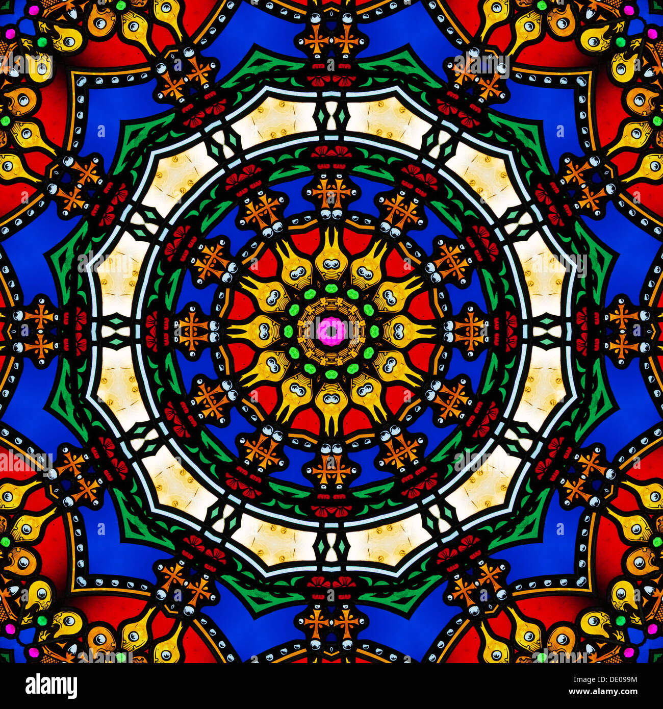 Bunte Vitrage als Kaleidoskop oder ornamentalen mandala Stockfoto