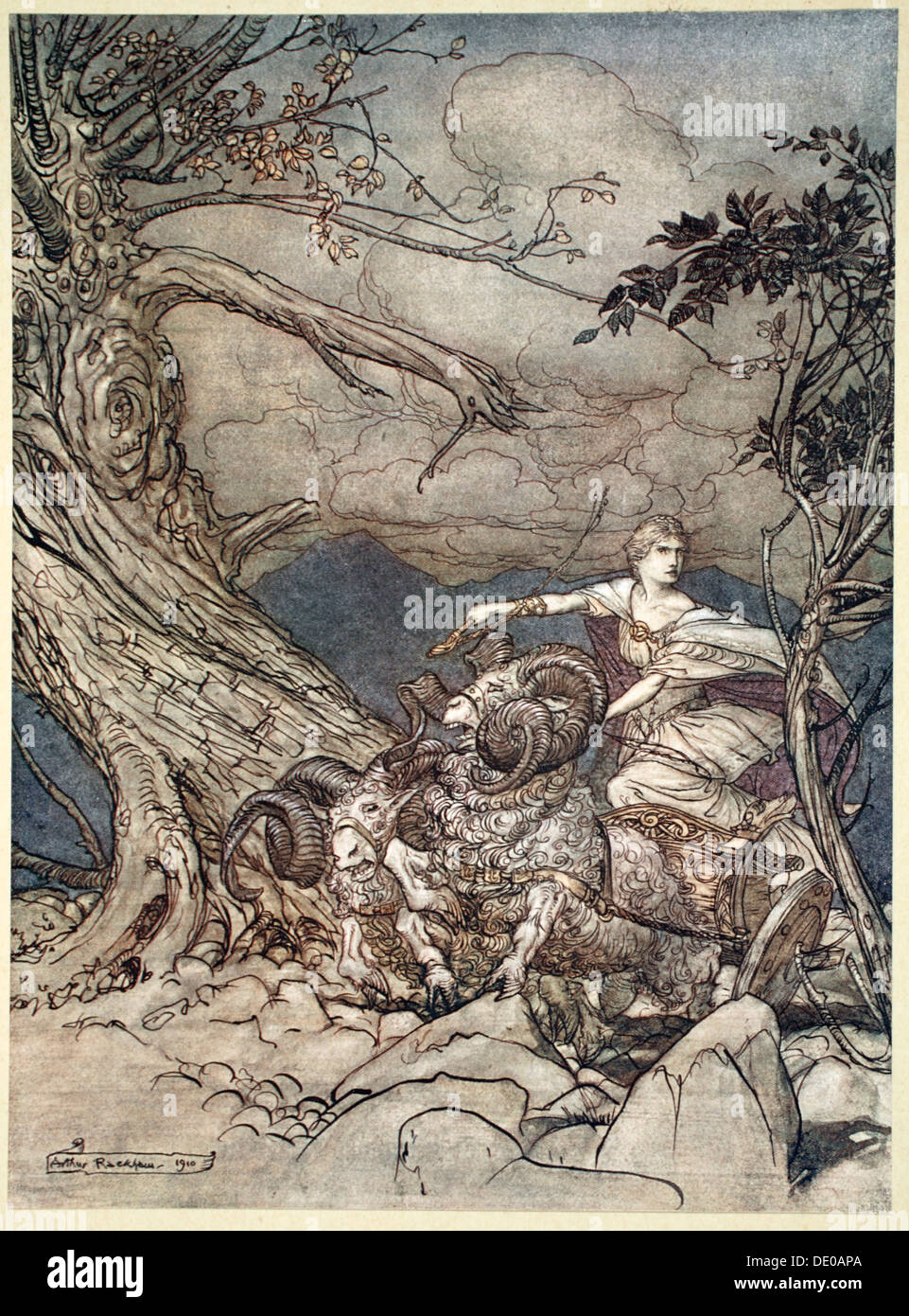 "Fricka nähert sich im Zorn", 1910.  Künstler: Arthur Rackham Stockfoto