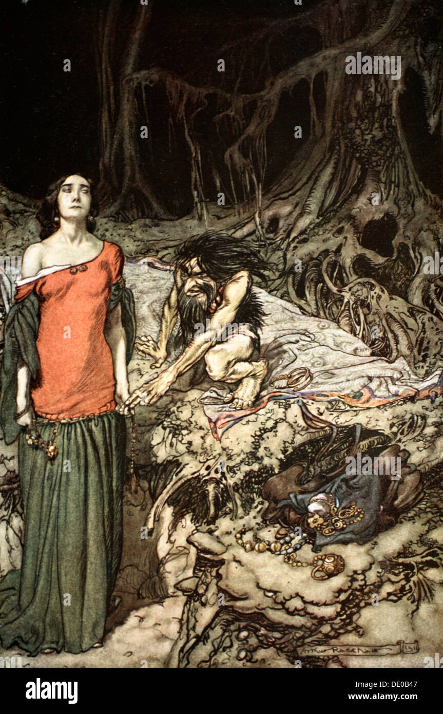 "Die umwirbt Grimhilde, die Mutter von Hagen", 1924.  Künstler: Arthur Rackham Stockfoto