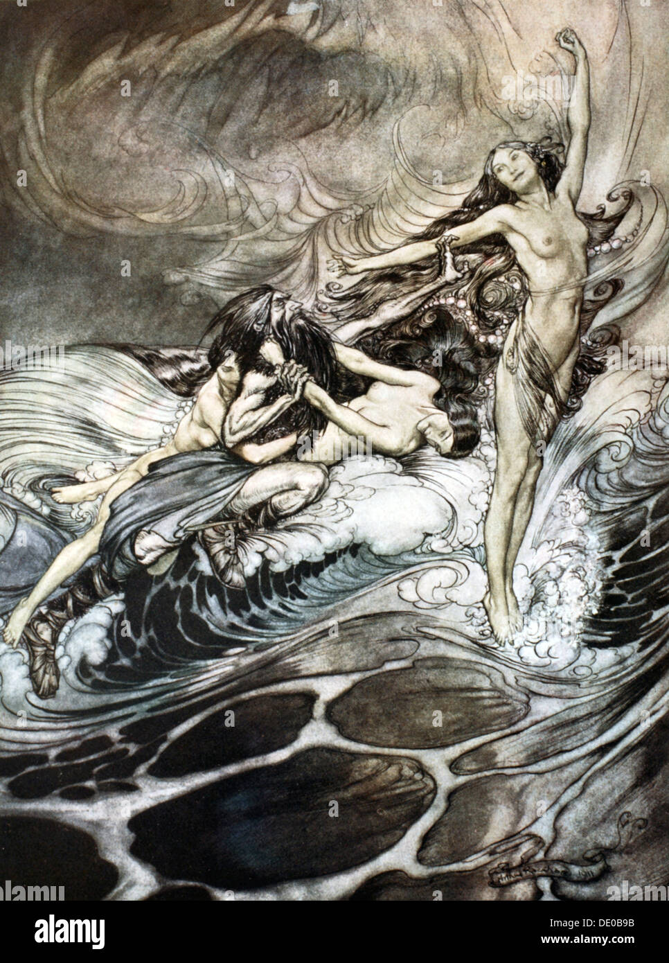 "Die Rheintöchter den Ring erhalten und im Triumph Abtragen", 1924.  Künstler: Arthur Rackham Stockfoto