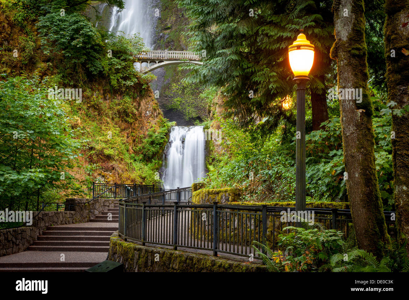 Gehweg, Multnomah Falls entlang der Columbia River Gorge, Oregon USA Stockfoto