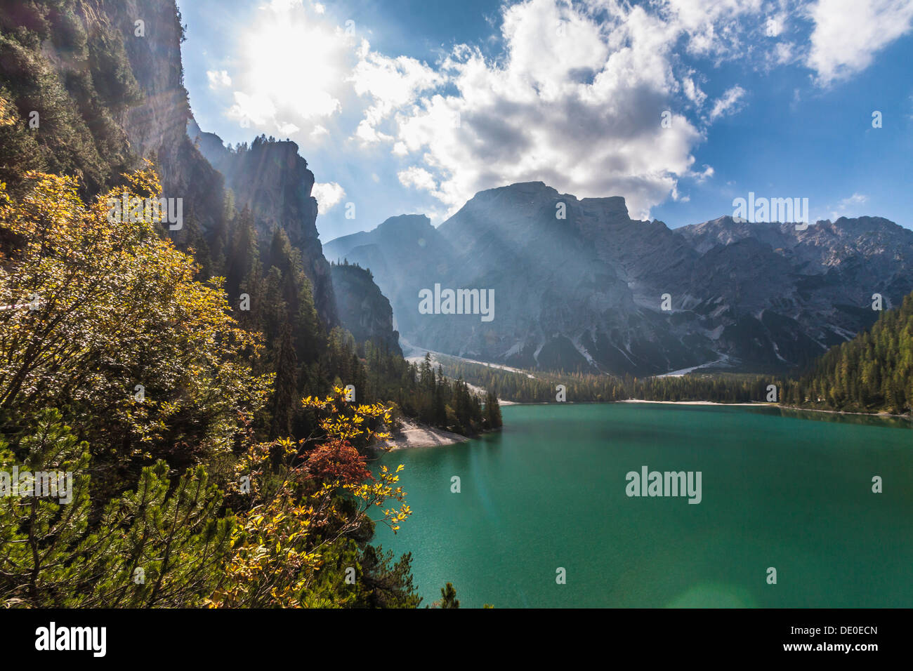 See Lago di Altprags, See Wildsee Wildsee, Prags oder Prags, Pragser Tal, Dolomiten, Provinz von Bolzano-Bozen, Italien, Europa Stockfoto
