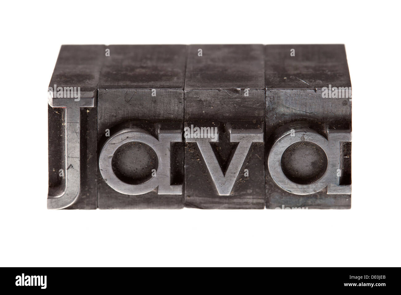 Alten führen Buchstaben bilden das Wort "Java" Stockfoto