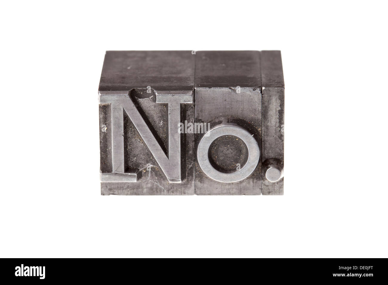 Alten führen Buchstaben Formgebungstechnologien die Abkürzung "Nein." Stockfoto