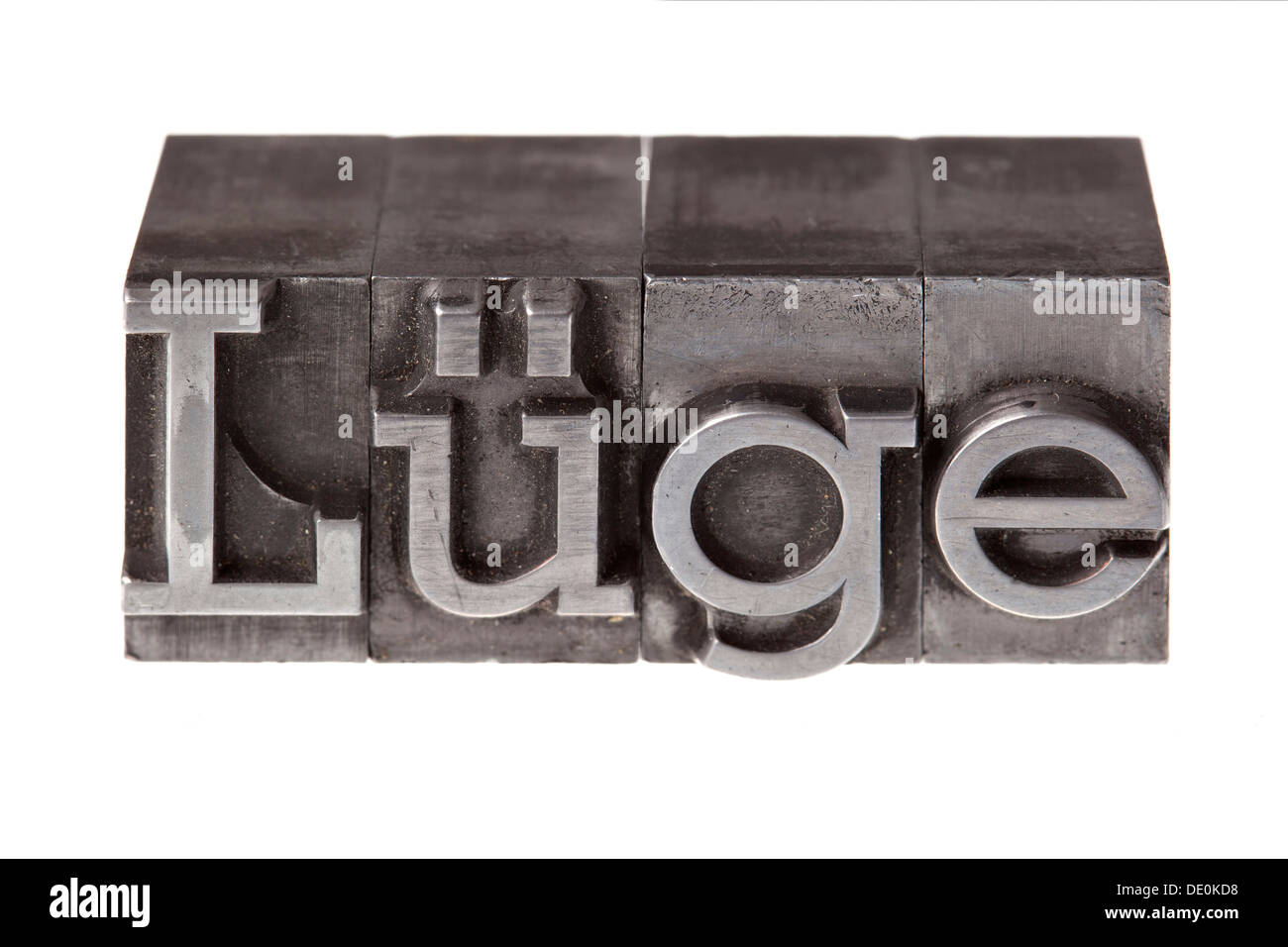 Alten führen Buchstaben bilden das Wort "Luege", Deutsch für Lüge Stockfoto