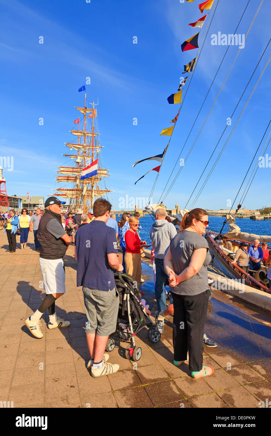 Niederländische Großsegler angedockt Port River alten Segelboote Yachten historische Replica Repliken Port Adelaide South Australia Stockfoto